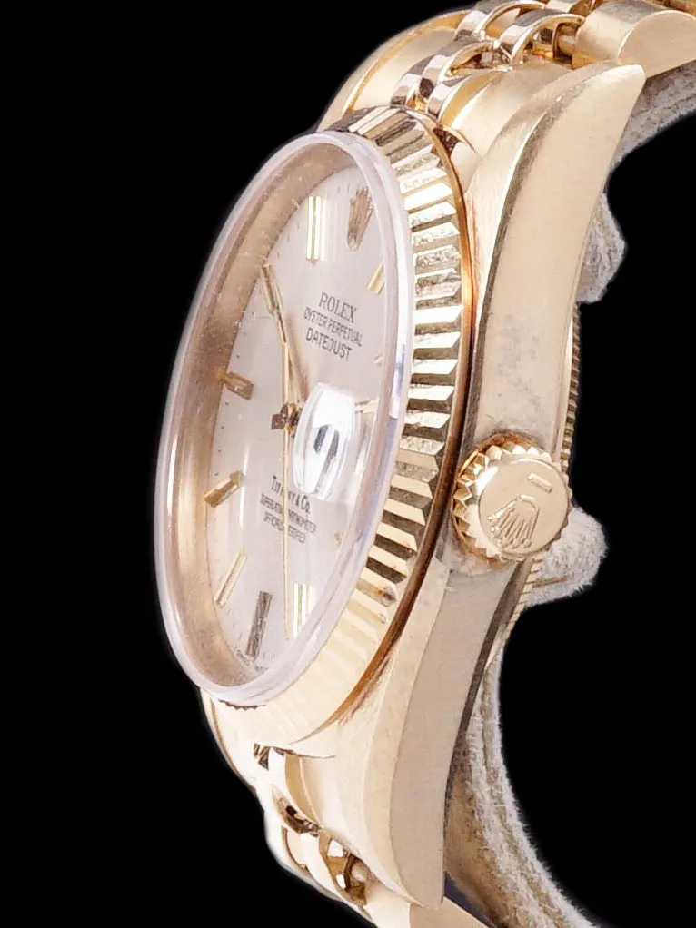 ** Unpolished** 1984 Rolex Datejust (Ref. 16018) 18k YG "Tiffany & Co."