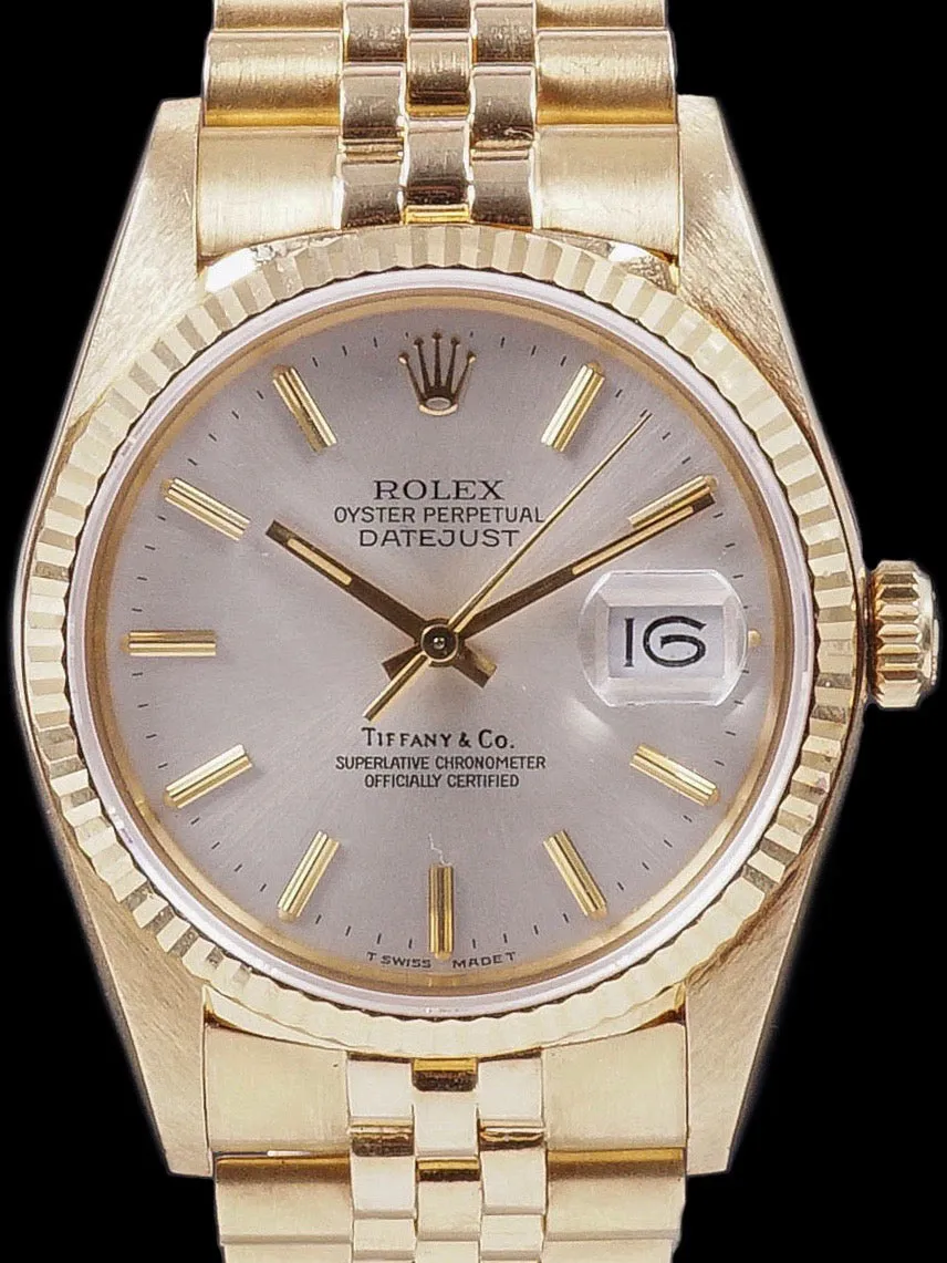 ** Unpolished** 1984 Rolex Datejust (Ref. 16018) 18k YG "Tiffany & Co."