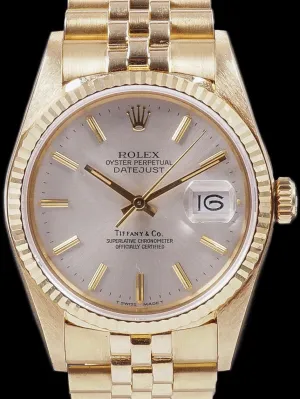 ** Unpolished** 1984 Rolex Datejust (Ref. 16018) 18k YG "Tiffany & Co."