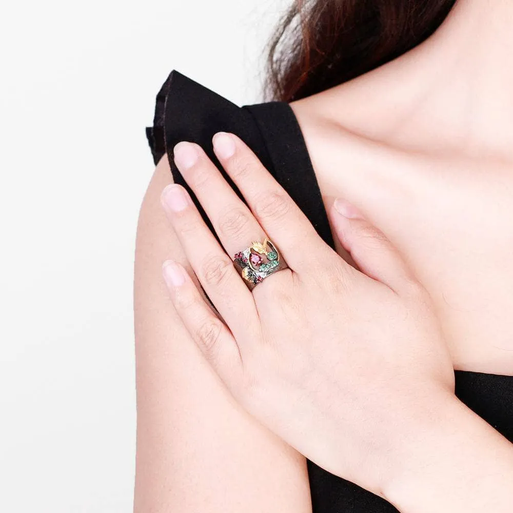 0.52Ct Natural Rhodolite Garnet Handmade Bird Rings