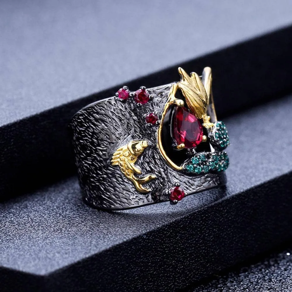 0.52Ct Natural Rhodolite Garnet Handmade Bird Rings