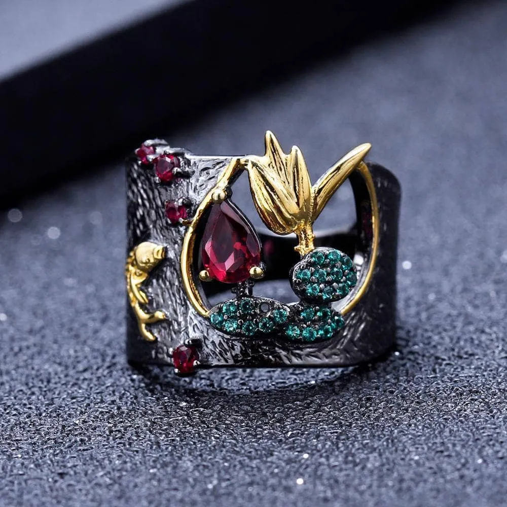 0.52Ct Natural Rhodolite Garnet Handmade Bird Rings