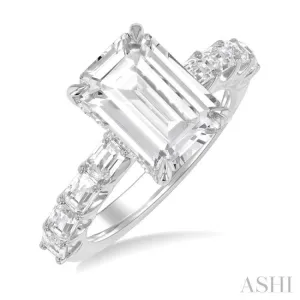 1 1/3 ctw Emerald Shape Emerald and Round Cut Diamond Semi Mount Engagement Ring in 14K White Gold
