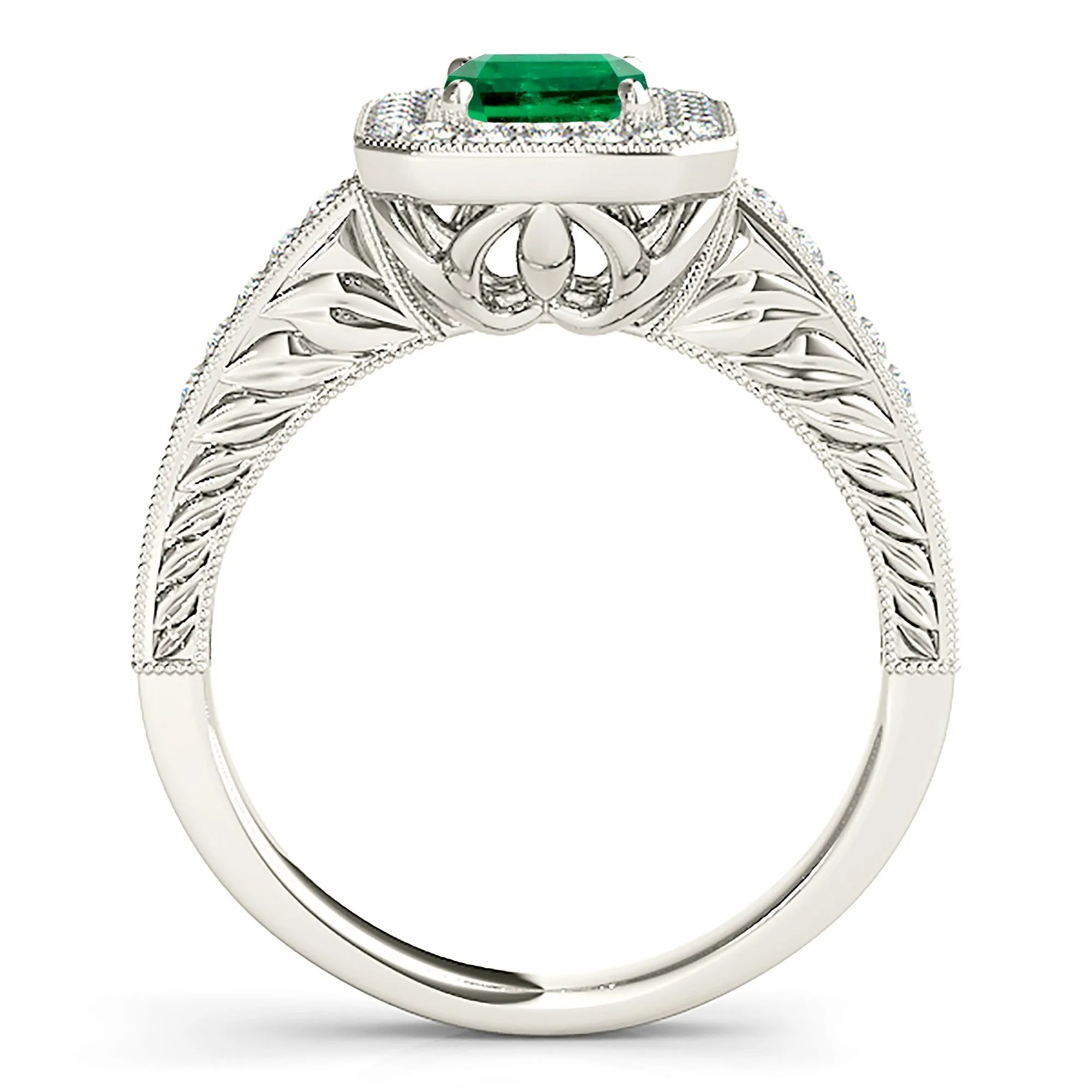 1.00 ct. Genuine Emerald Ring With Channel Set Diamond Halo