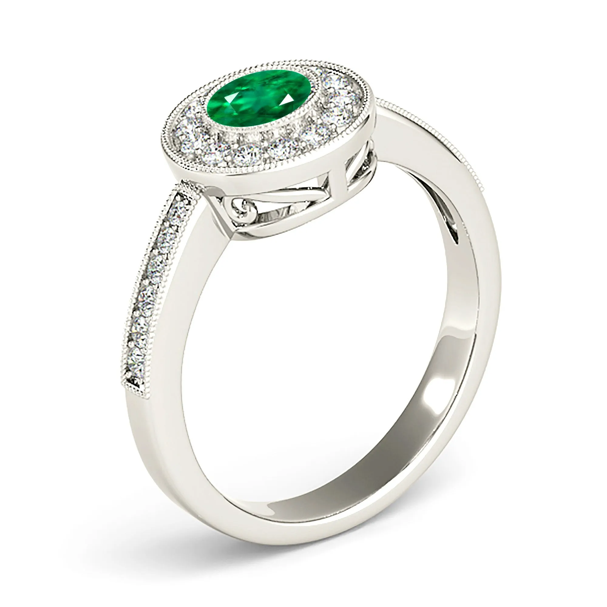 1.00 ct. Genuine Emerald Ring With Halo And Delicate Band