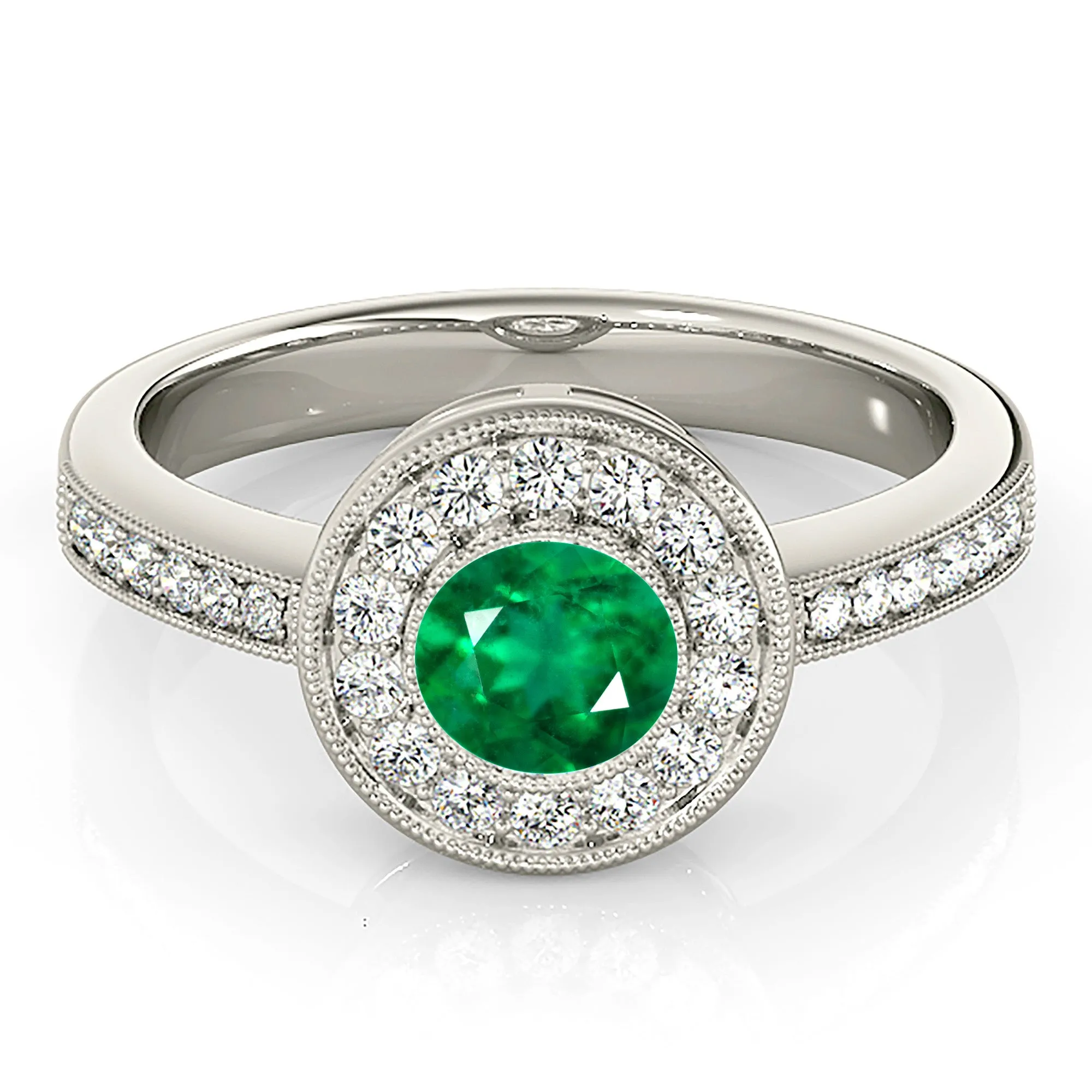 1.00 ct. Genuine Emerald Ring With Halo And Delicate Band