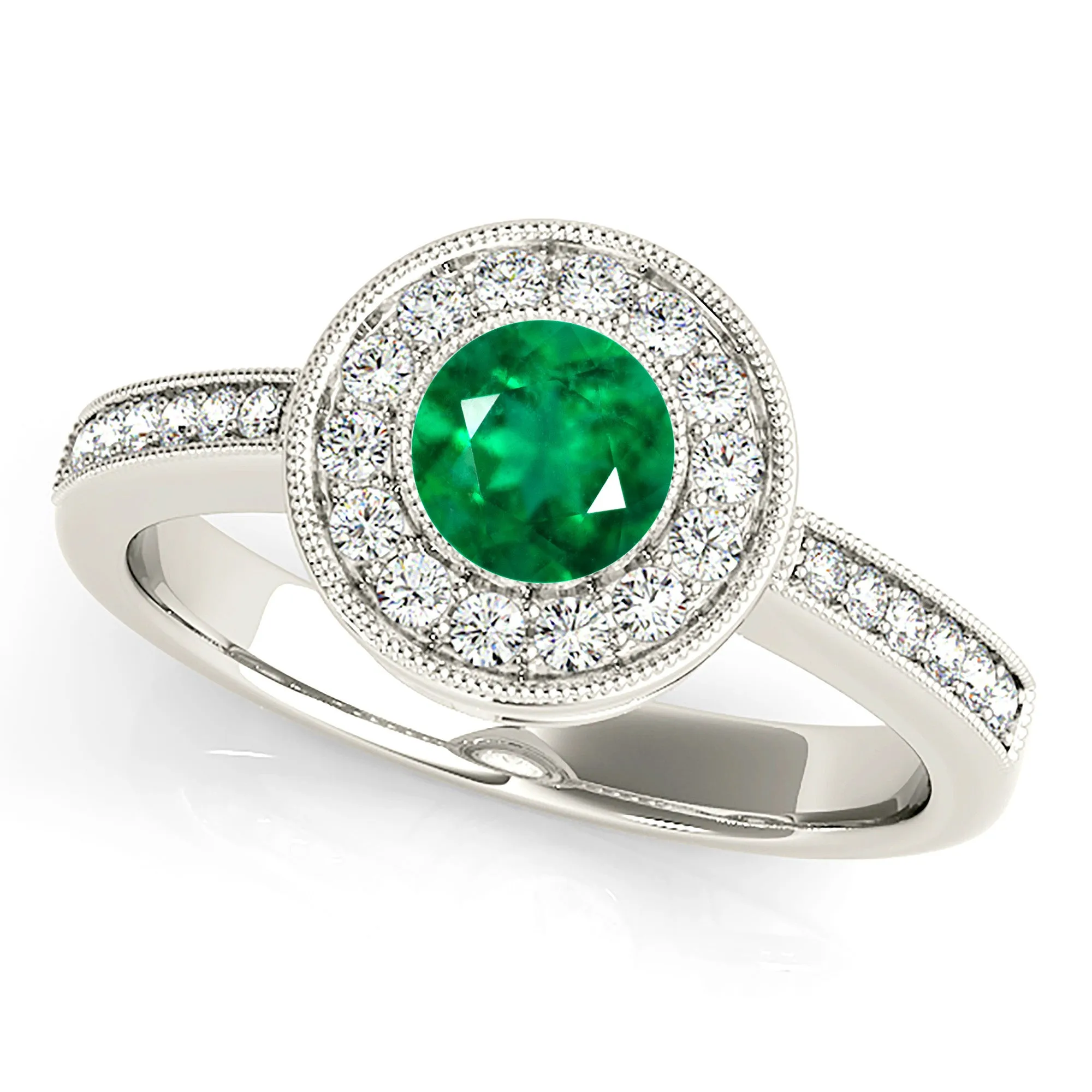 1.00 ct. Genuine Emerald Ring With Halo And Delicate Band