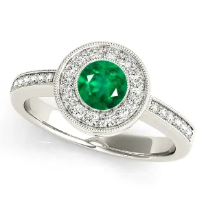 1.00 ct. Genuine Emerald Ring With Halo And Delicate Band
