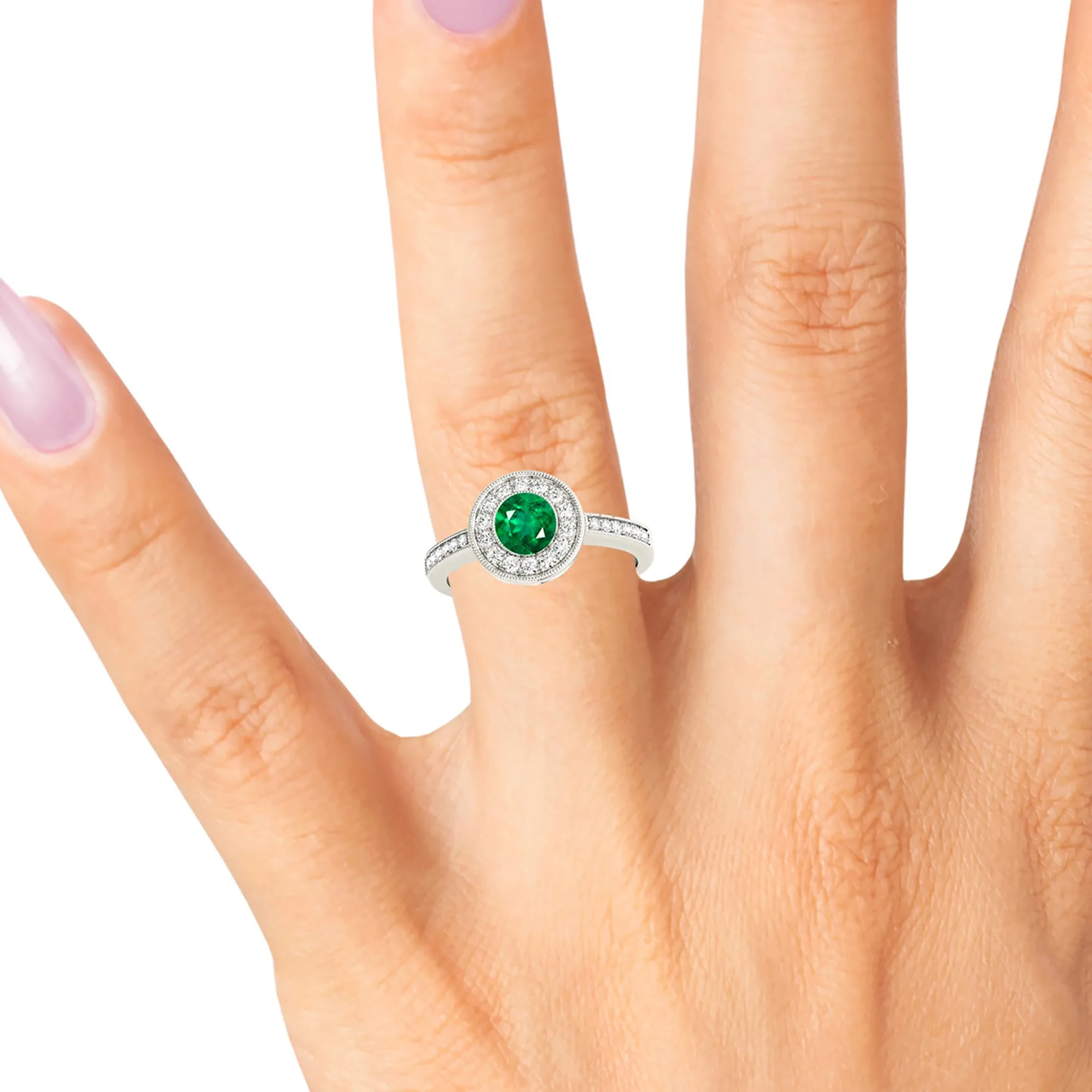1.00 ct. Genuine Emerald Ring With Halo And Delicate Band