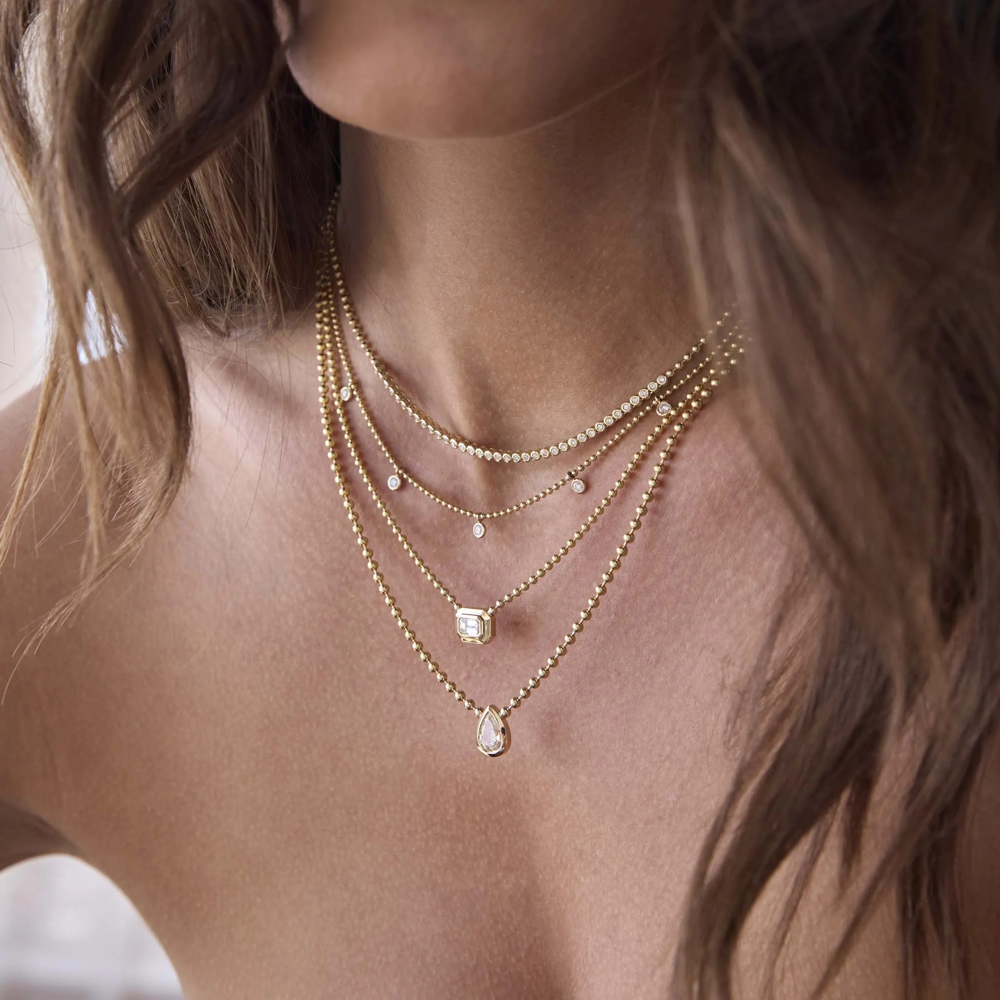 1.03 ctw Mine Cut Pear Shaped Diamond Bead Chain Necklace