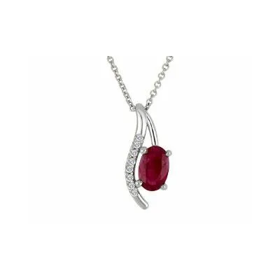 10K Gold Oval Ruby and Diamond Pendant