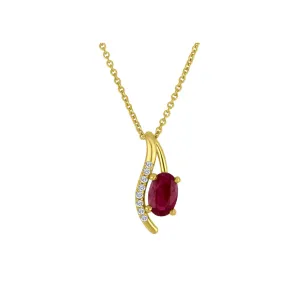 10K Gold Oval Ruby and Diamond Pendant