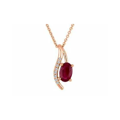 10K Gold Oval Ruby and Diamond Pendant