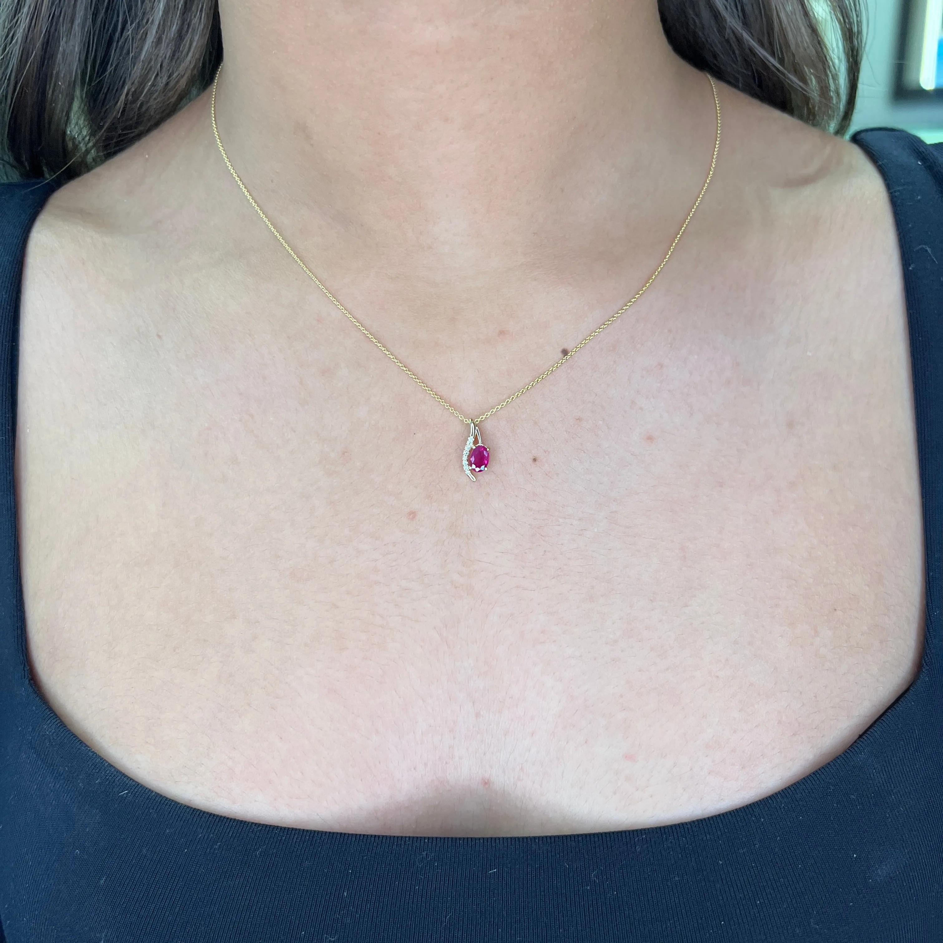 10K Gold Oval Ruby and Diamond Pendant