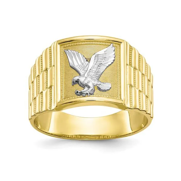 10K Yellow and White Gold Men's Eagle Ring