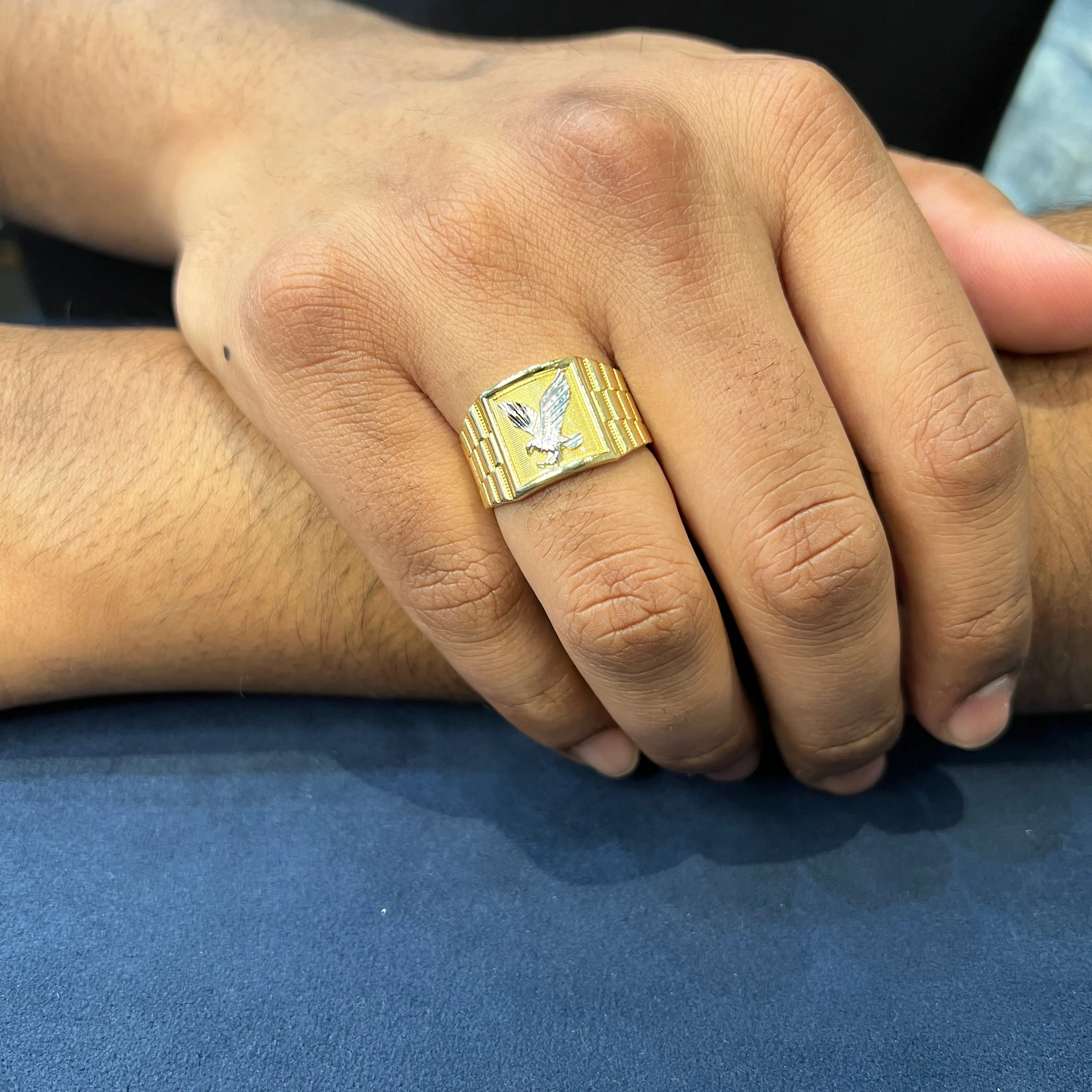 10K Yellow and White Gold Men's Eagle Ring