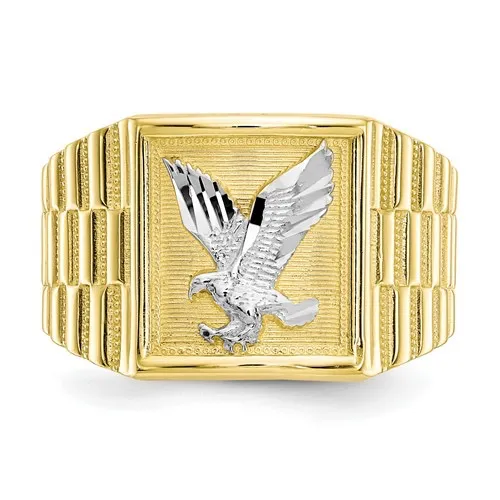 10K Yellow and White Gold Men's Eagle Ring