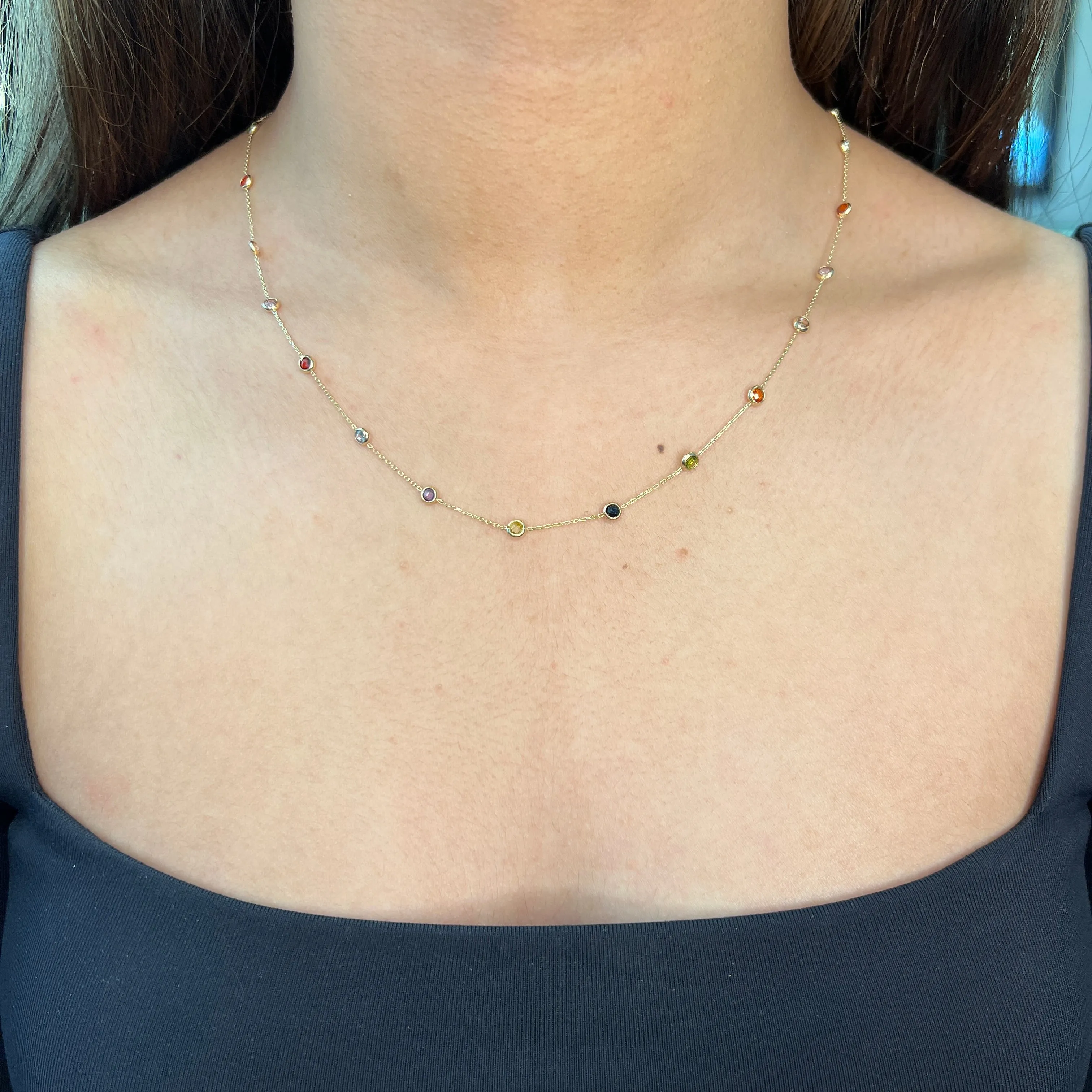 10K Yellow Gold Coloured Stone Station Necklace