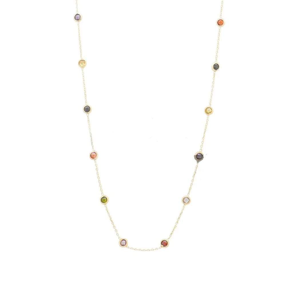 10K Yellow Gold Coloured Stone Station Necklace