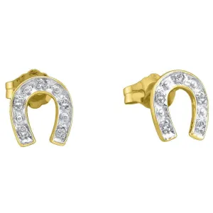 10K Yellow Two-tone Gold Round Diamond Horseshoe Stud Earrings 1/20 Cttw