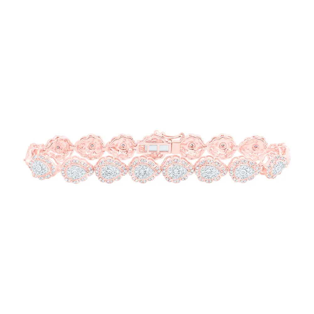10kt Rose Gold Womens Round Diamond Teardrop Bracelet 2-1/5 Cttw