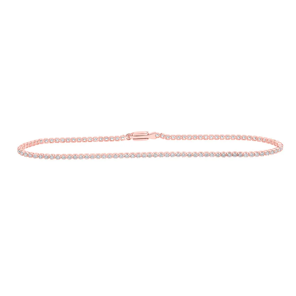 10kt Rose Gold Womens Round Diamond Tennis Bracelet 1-1/5 Cttw
