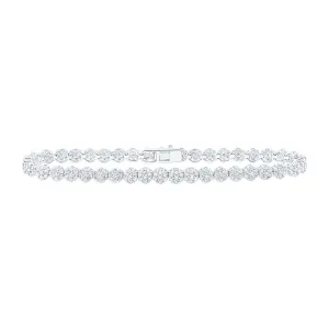 10kt White Gold Womens Round Diamond Cluster Link Fashion Bracelet 3-1/5 Cttw