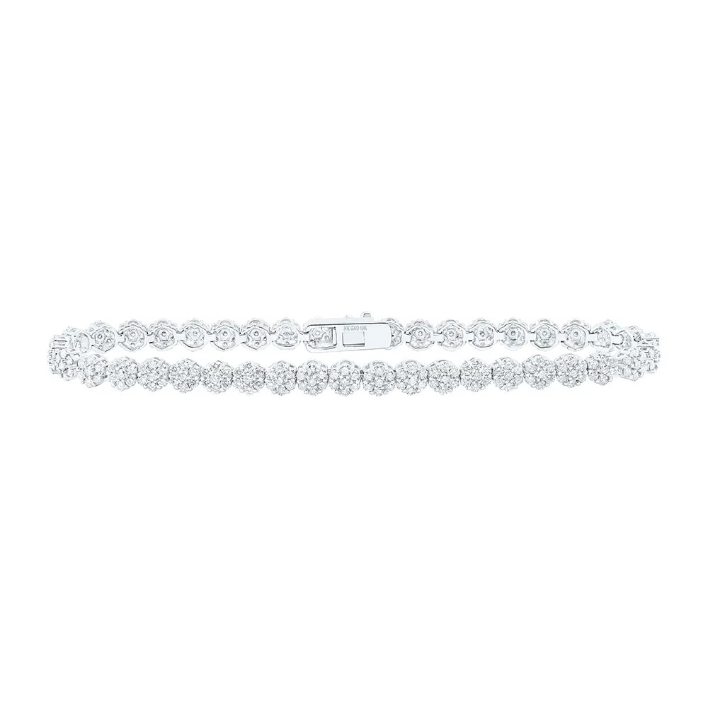 10kt White Gold Womens Round Diamond Cluster Link Fashion Bracelet 3-1/5 Cttw