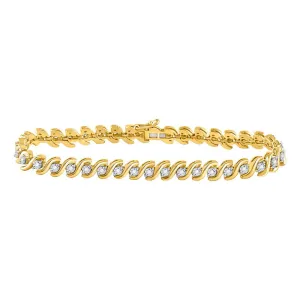 10kt Yellow Gold Womens Round Diamond S-Link Tennis Bracelet 1/2 Cttw