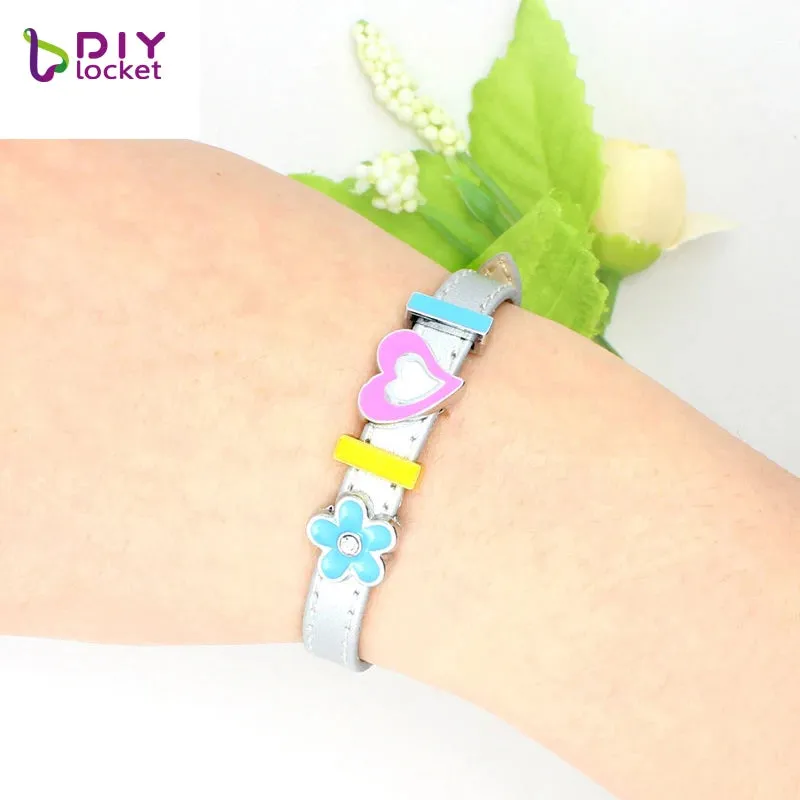 10PCS 8MM Artificial Leather DIY Wristband Bracelets femme Mix Color Charms Leather Bracelet Fit Slide Letter /charms LSBR015*10