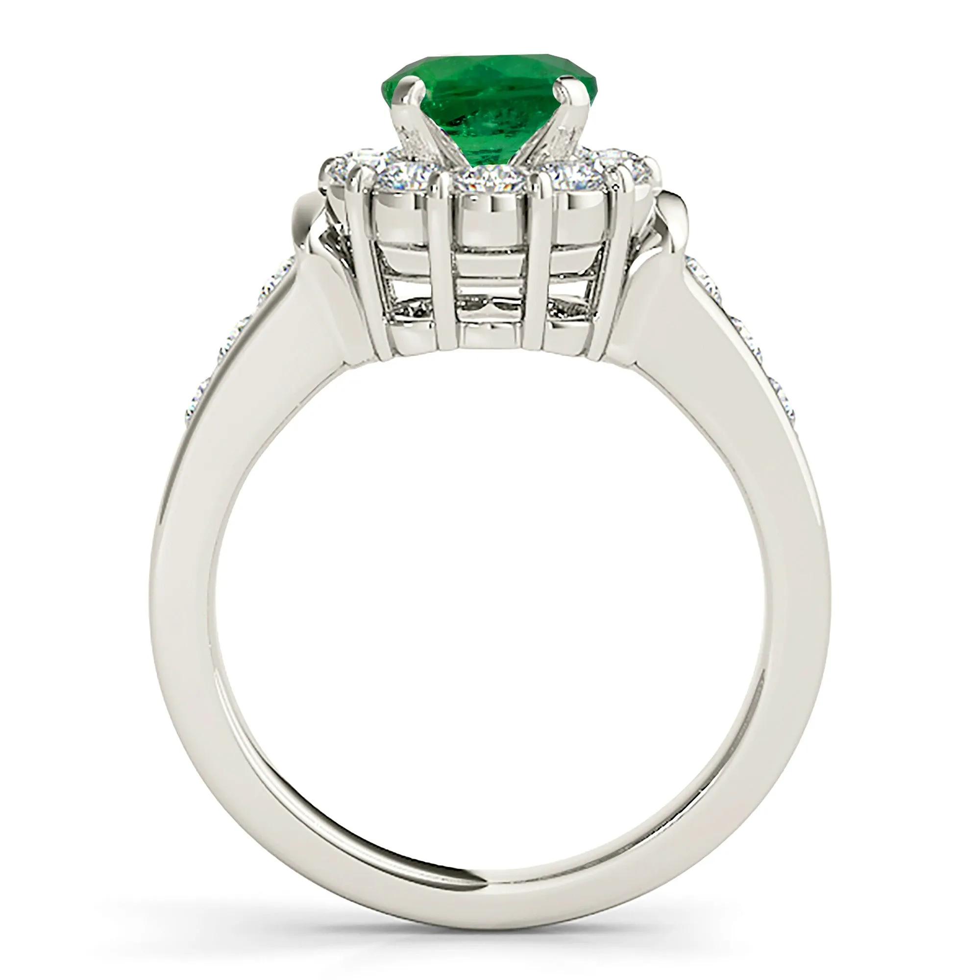 1.15 ct. Genuine Emerald Ring With Floral Halo, Solid Diamond Band