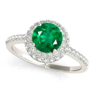 1.15 ct. Genuine Emerald Ring With Halo And Delicate Diamond Band