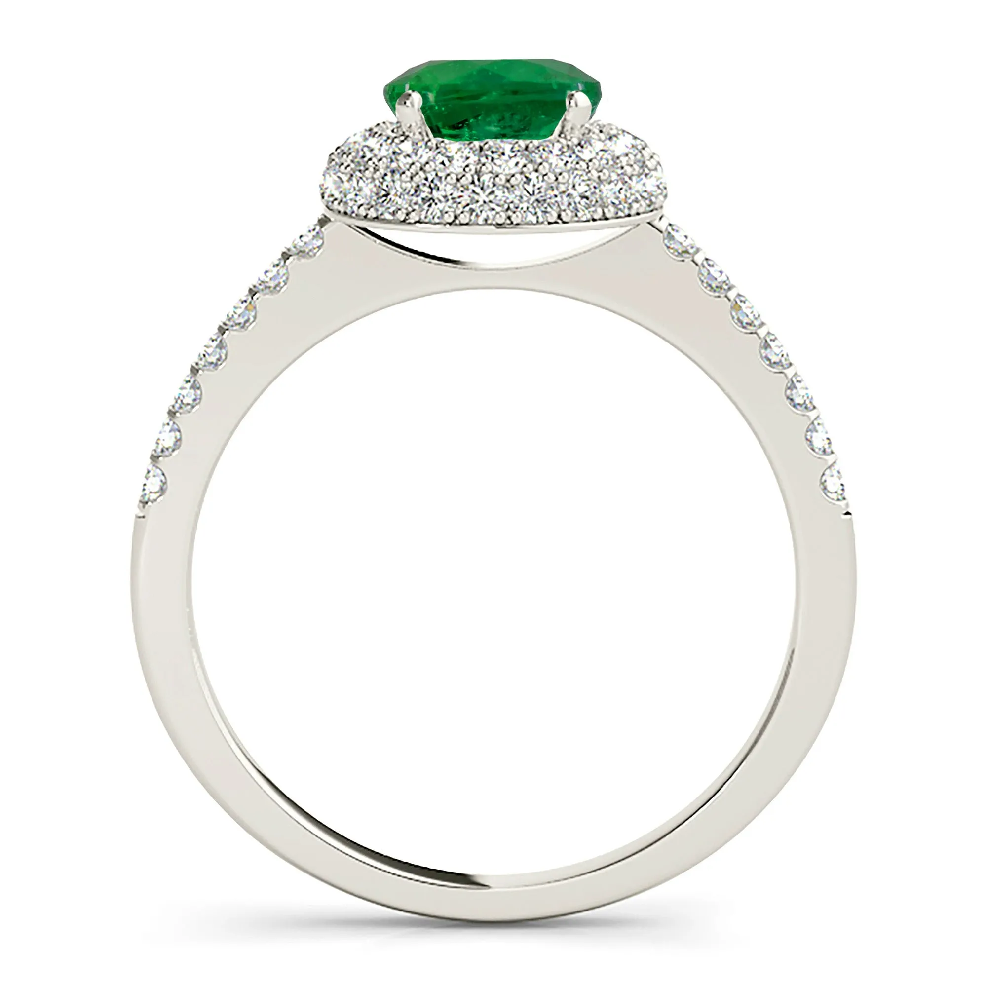 1.15 ct. Genuine Emerald Ring With Halo And Delicate Diamond Band