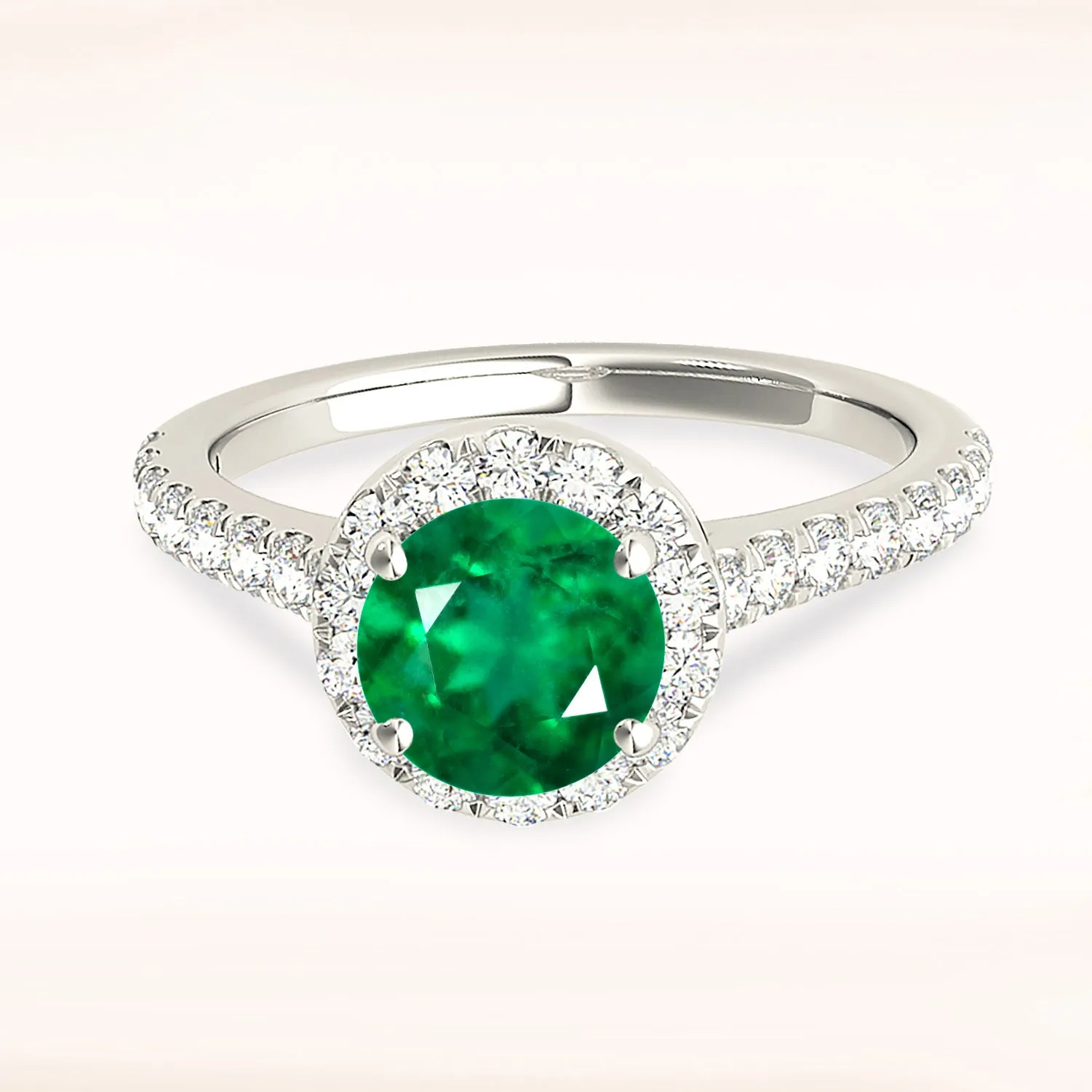 1.15 ct. Genuine Emerald Ring with Halo And Thin Band
