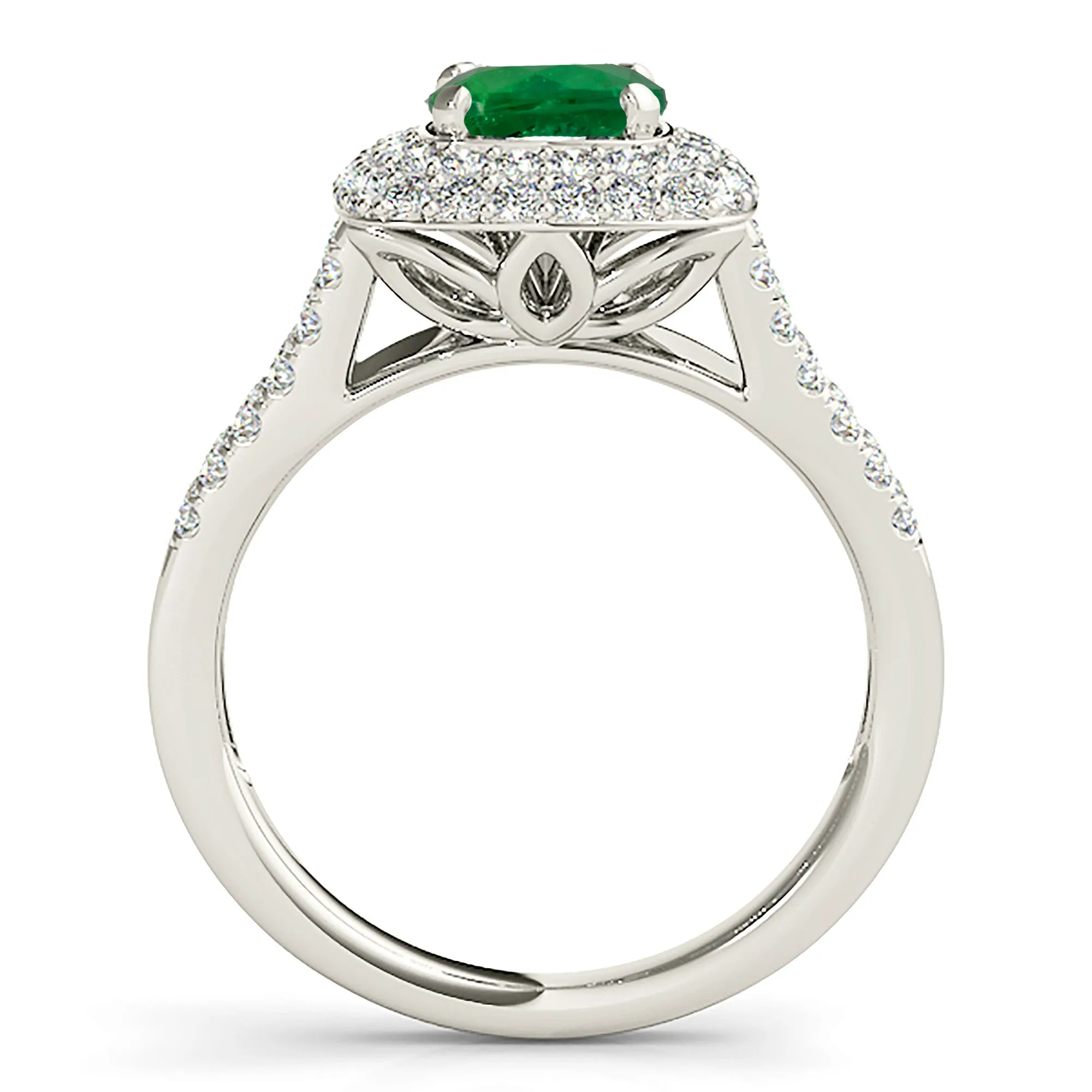 1.15 ct. Genuine Emerald Ring With Halo,Wide Split Diamond Band