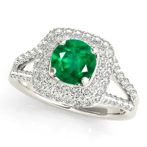 1.15 ct. Genuine Emerald Ring With Halo,Wide Split Diamond Band