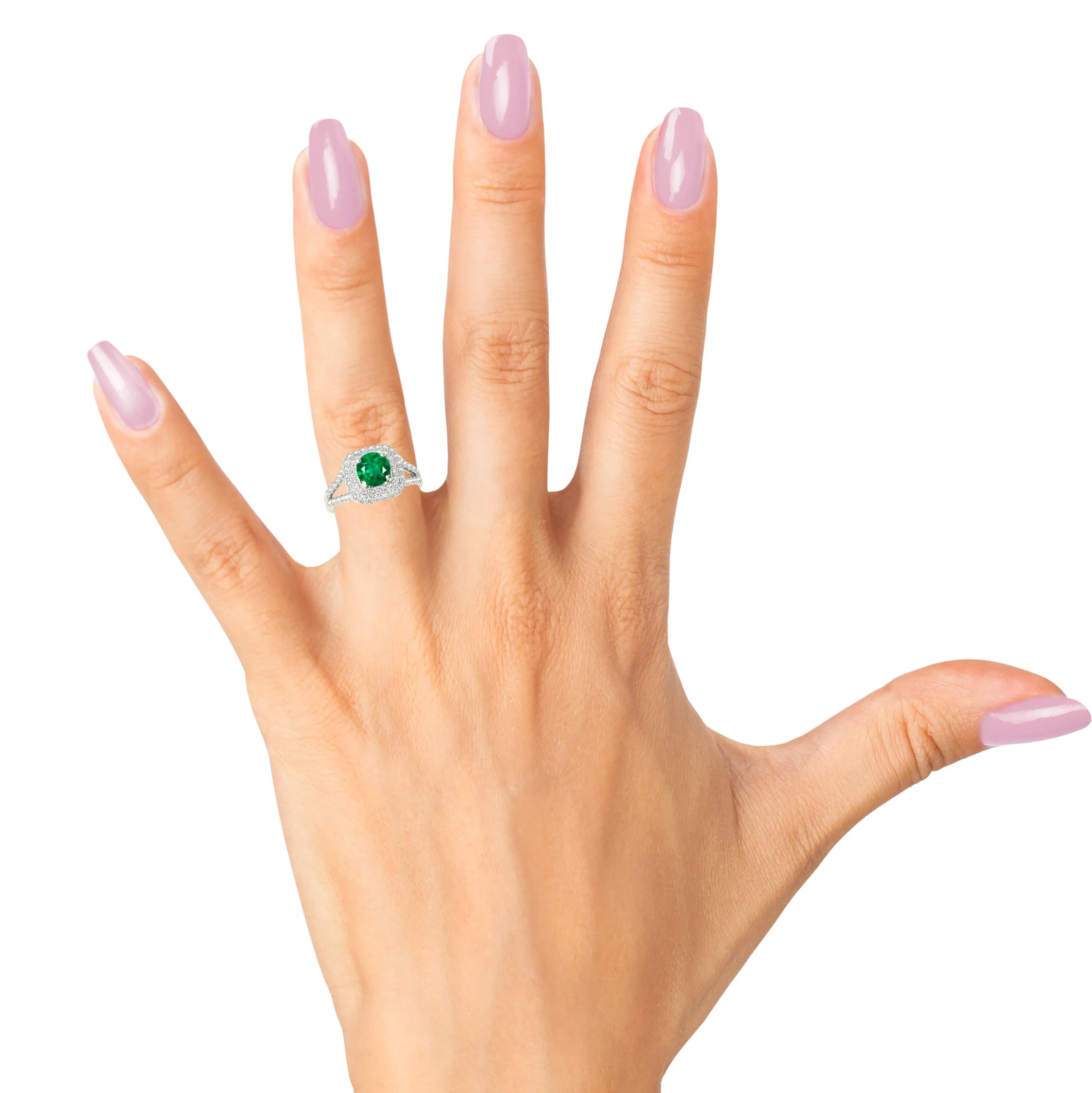 1.15 ct. Genuine Emerald Ring With Halo,Wide Split Diamond Band