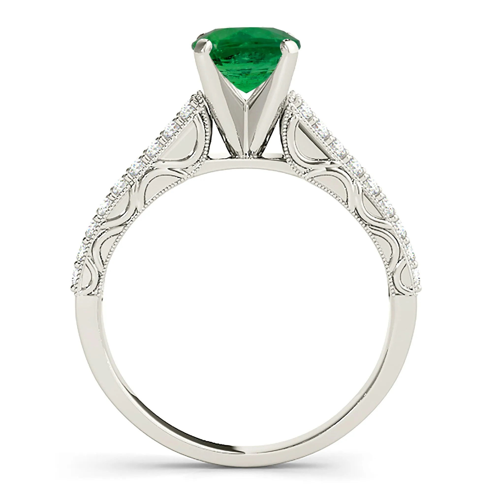 1.15 ct. Genuine Solitaire Emerald Ring With Double Row Diamond Band