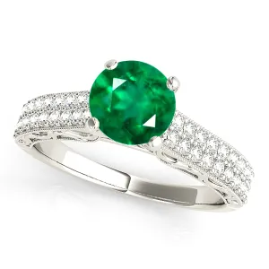 1.15 ct. Genuine Solitaire Emerald Ring With Double Row Diamond Band