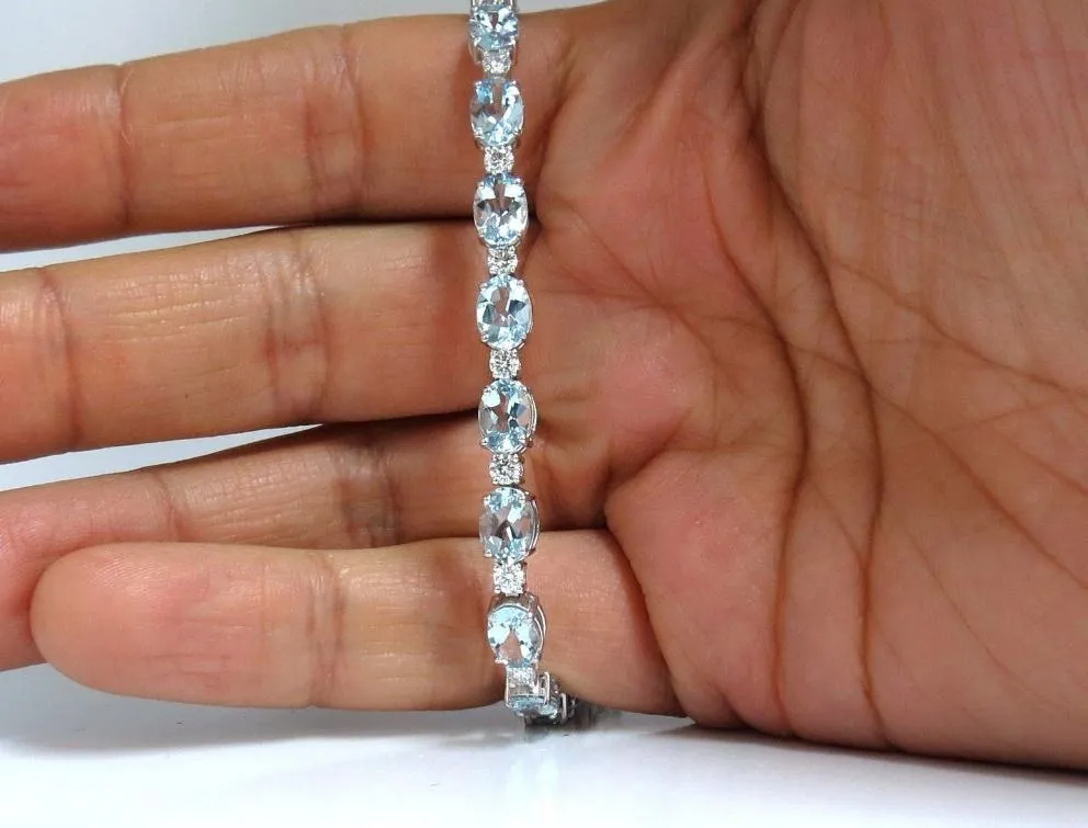 11.97 Carat Natural Aquamarine Diamonds Tennis Bracelet 14 Karat Aqua Blue 12572