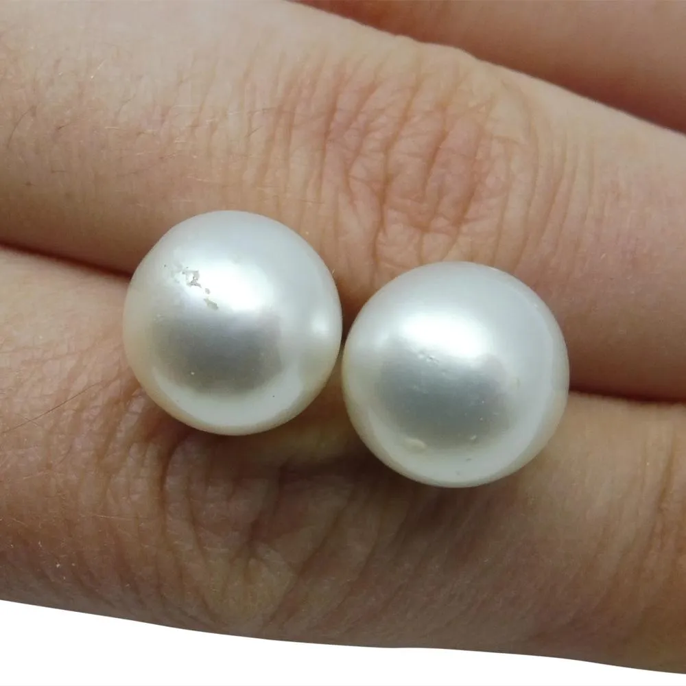 12mm White South Sea Pearl Earrings in 14k Yellow Gold