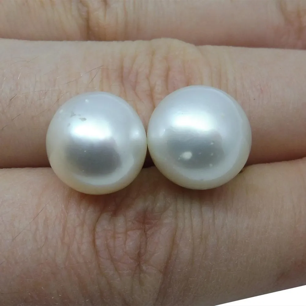 12mm White South Sea Pearl Earrings in 14k Yellow Gold