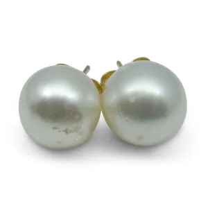12mm White South Sea Pearl Earrings in 14k Yellow Gold