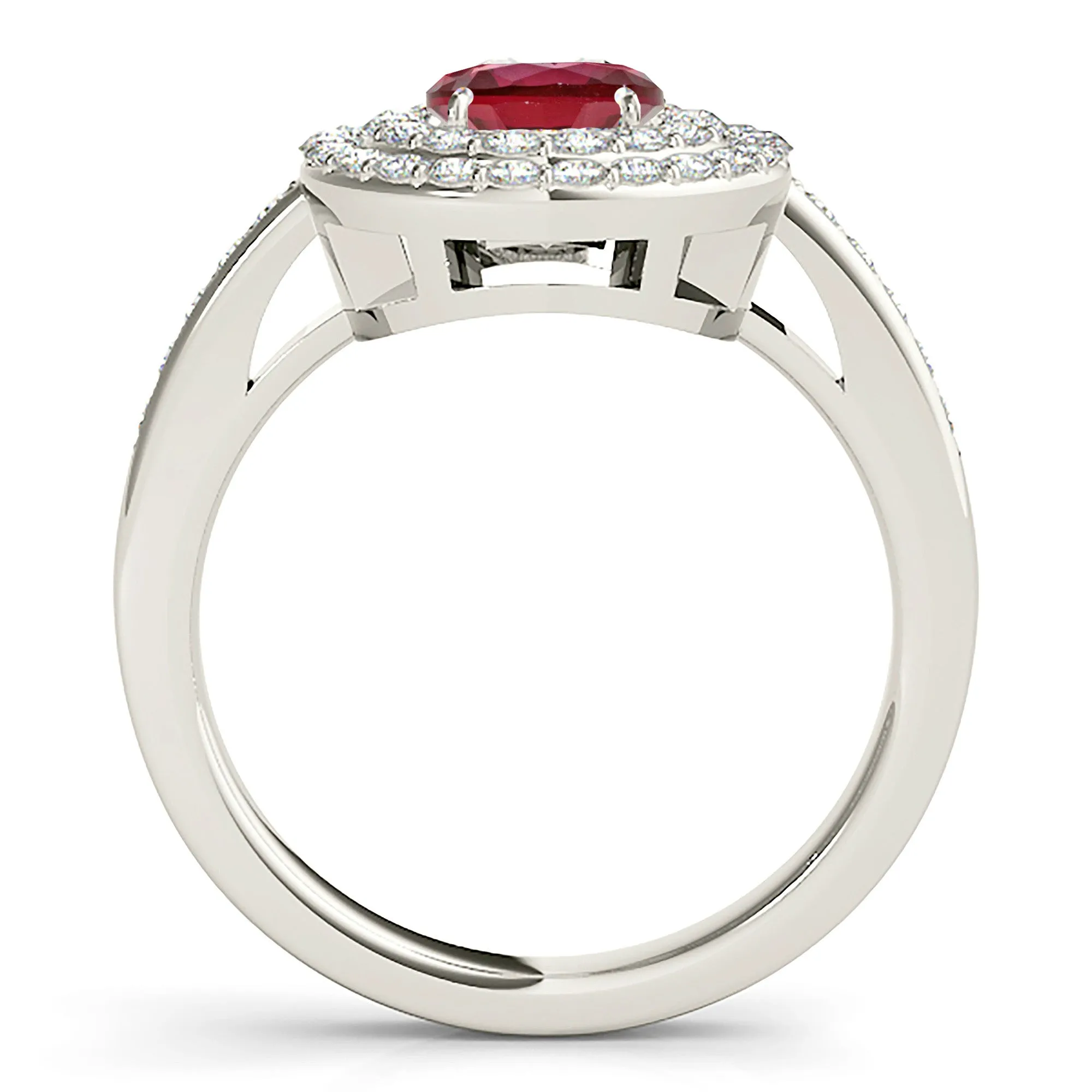 1.35 ct. Genuine Ruby Ring With Double Row Halo And Delicate Diamond Band