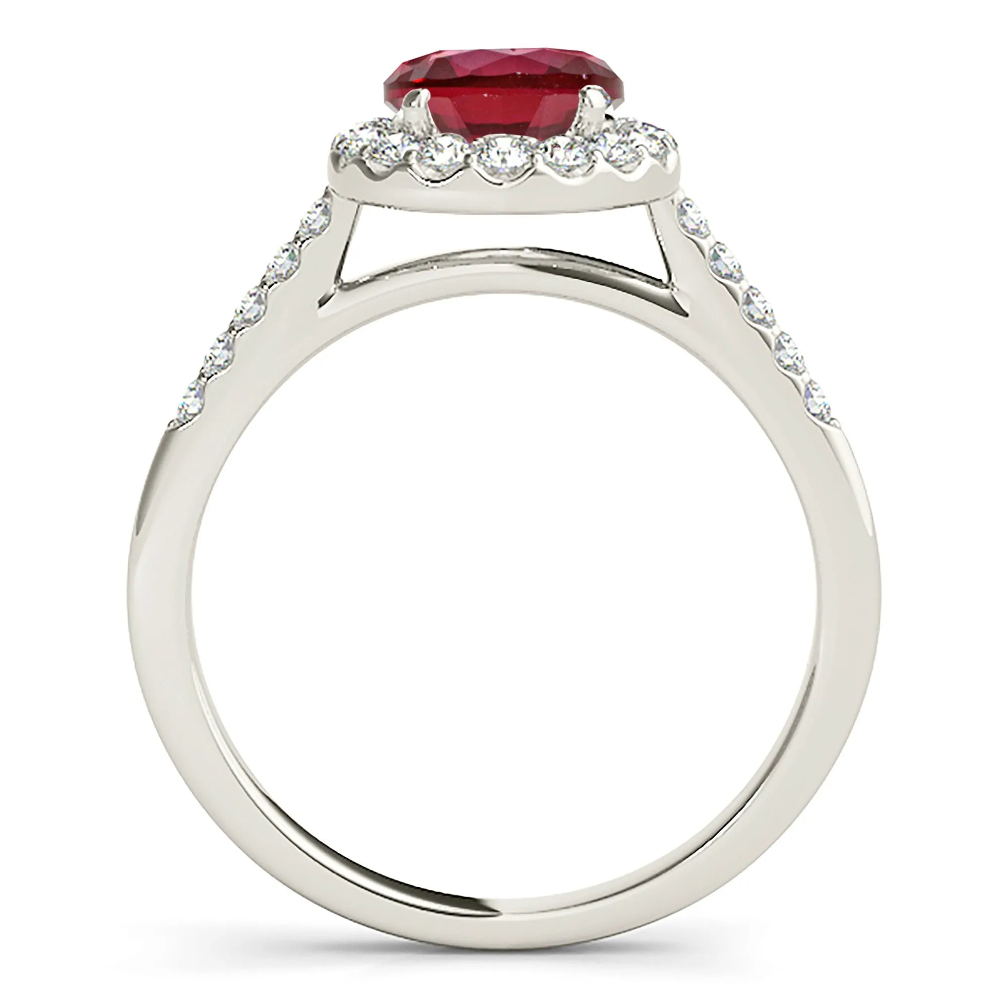1.35 ct. Genuine Ruby Ring With Halo And Delicate Diamond band