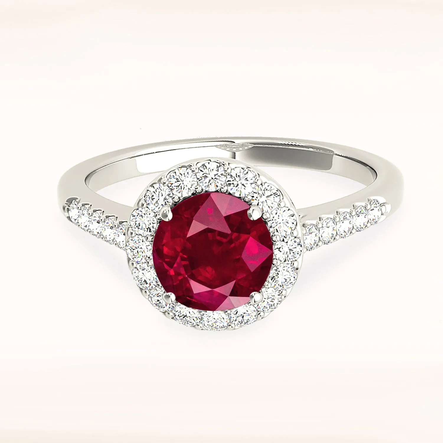 1.35 ct. Genuine Ruby Ring With Halo And Delicate Diamond band