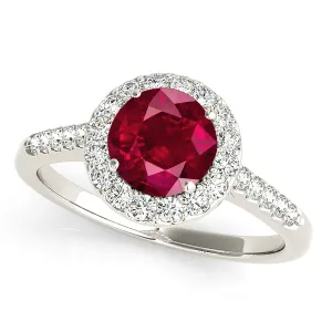 1.35 ct. Genuine Ruby Ring With Halo And Delicate Diamond band