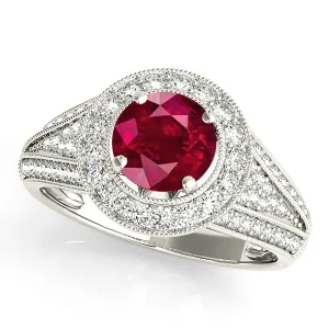 1.35 ct. Genuine Ruby Ring With Milgrain Halo With Graduating Diamond Band