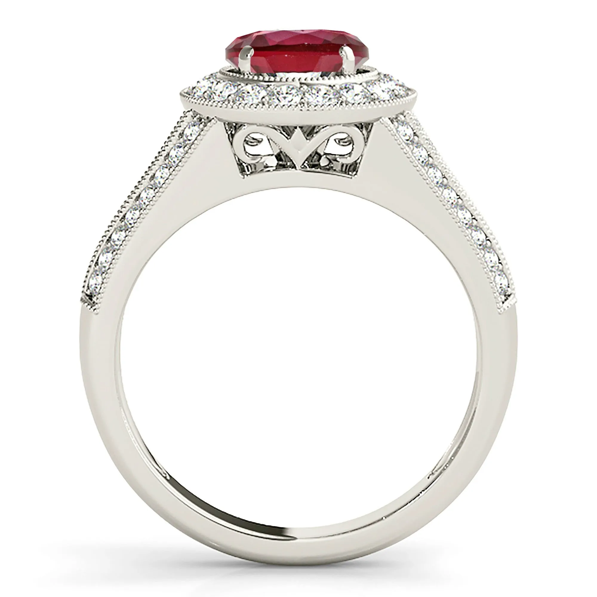 1.35 ct. Genuine Ruby Ring With Milgrain Halo With Graduating Diamond Band