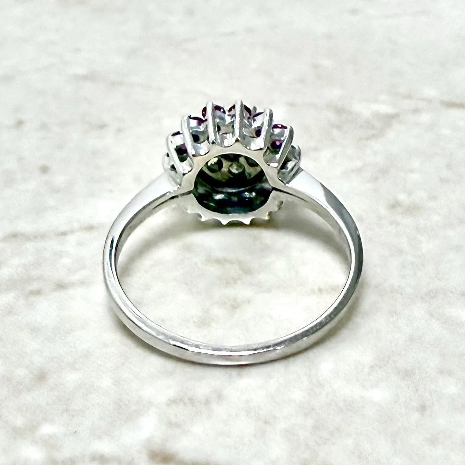 14 Karat White Gold Diamond & Ruby Halo Ring